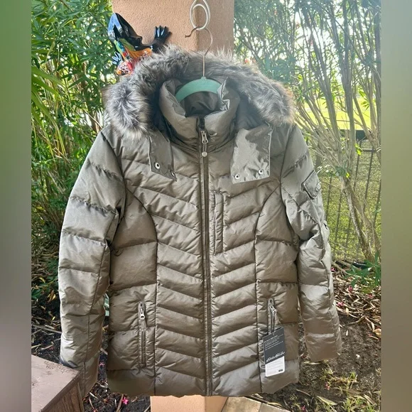 NWT EDDIE BAUER Sun Valley 650 Down Parka Jacket Fur Hood Taupe women’s Medium - Picture 15 of 15